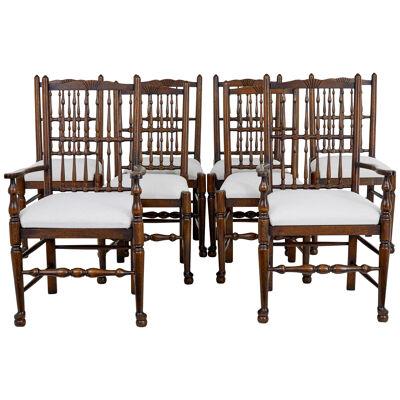 SET OF 6+2 OAK SPINDLE BACK DINING CHAIRS