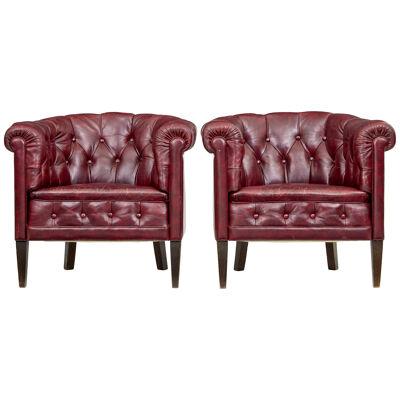 PAIR OF MID 20TH CENTURY RED LEATHER CLUB ARMCHAIRS