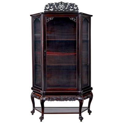 19TH CENTURY CHINESE CARVED HARDWOOD GLAZED DISPLAY CABINET