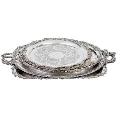 COLLECTION OF 7 20TH CENTURY SILVER PLATE TRAYS