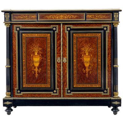 19TH CENTURY FRENCH MARBLE TOP INLAID AMBOYNA SIDEBOARD