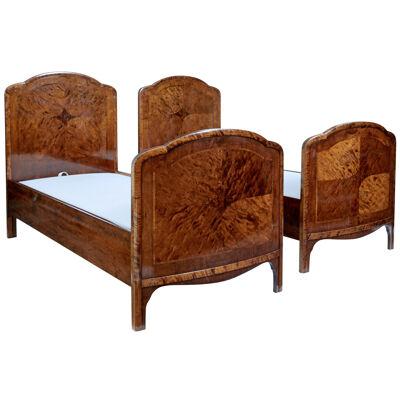FINE PAIR OF EARLY 20TH CENTURY INLAID BIRCH SINGLE BEDS