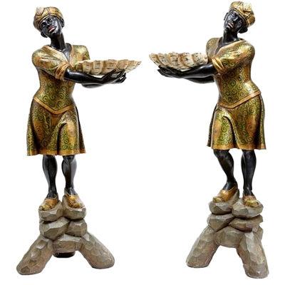 PAIR OF CARVED WOOD AND DECORATED BLACKAMOORS