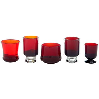 5 PIECES OF 1950's SCANDINAVIAN RED ART GLASS BY MONICA BRATT