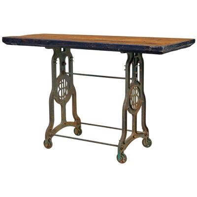 EARLY 20TH CENTURY INDUSTRIAL CAST IRON AND PINE WORK TABLE