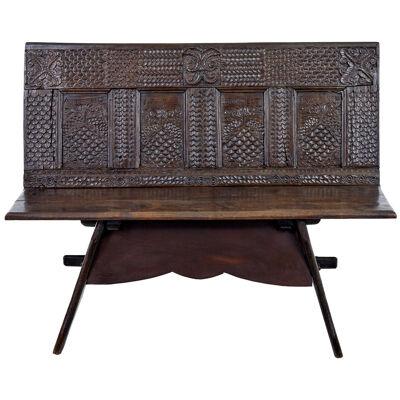 19TH CENTURY VICTORIAN CARVED OAK BENCH