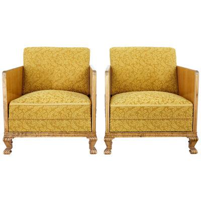 PAIR OF ART DECO ELM AND BIRCH LOUNGE ARMCHAIRS