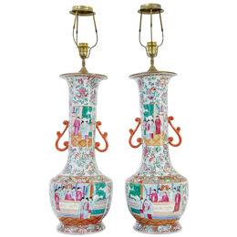 PAIR OF EARLY 20TH LARGE CHINESE CANTONESE VASE LAMPS