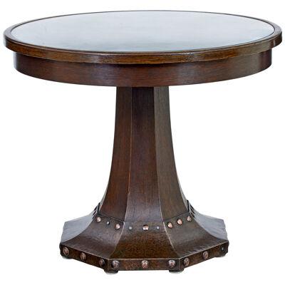 19TH CENTURY OAK AND COPPER AESTHETIC MOVEMENT CENTER TABLE