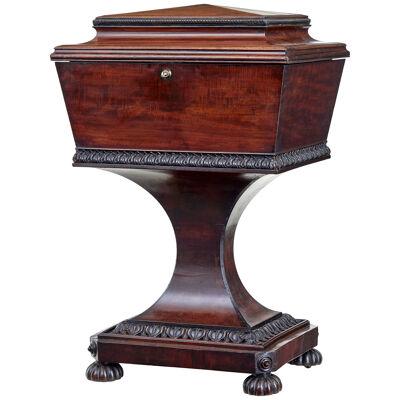 19TH CENTURY CARVED MAHOGANY TEAPOY STAMPED GILLOWS