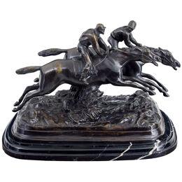 GOOD QUALITY HORSE RACING DESK TOP BRONZE AND MARBLE