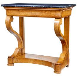 MID 19TH CENTURY SWEDISH ELM MARBLE TOP CONSOLE TABLE