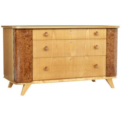 SWEDISH MID 20TH CENTURY ELM AND BURR FITTED CHEST OF DRAWERS