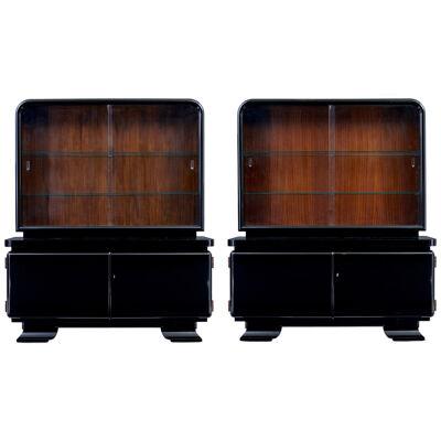 PAIR OF ART DECO BLACK LACQUERED GLAZED CABINETS