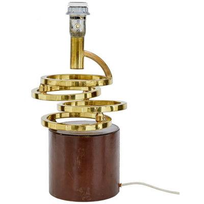 1960's BRASS AND LEATHER OSCILLATING TABLE LAMP
