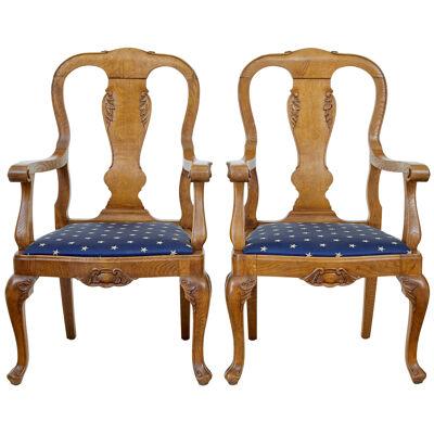 PAIR OF CARVED OAK 19TH CENTURY ARMCHAIRS
