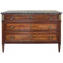 A FINE LOUIS XVI WALNUT MARBLE TOP COMMODE