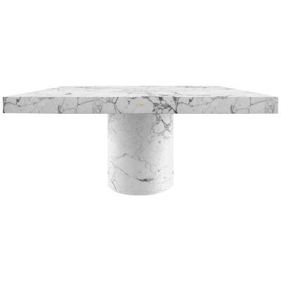 Dining-Table White Marble 160x160x72cm Round Leg Square Top Germany, Handcrafted
