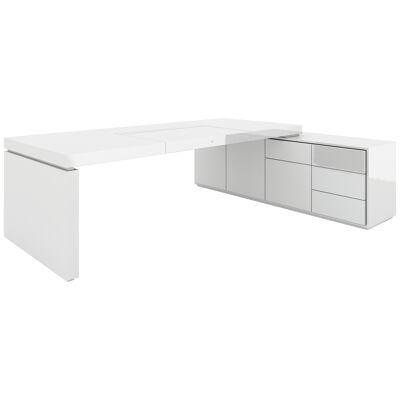 Desk with Sideboard, White, 265x200x75cm, Germany Handcrafted pc1/1