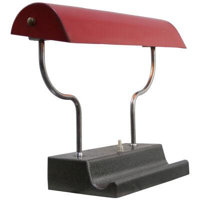 Red Metal Double Bulb Desk Table Lamp, 1950s