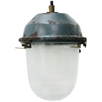 Blue Vintage Industrial Clear Striped Glass Pendant Lights