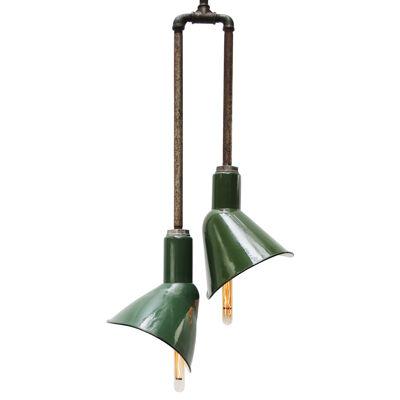 American Vintage Industrial Green Enamel Flush Mount Ceiling Pendant Lamp