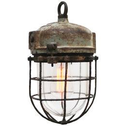 Gray Green Metal Vintage Industrial Clear Glass Pendant Light