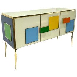 Bespoke Italian Ivory Yellow Green Blue Geometric Postmodern Cabinet/Sideboard