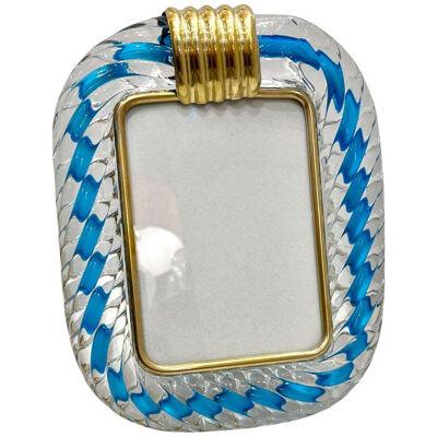 Barovier Toso 21st Century Navy Blue and Gold Murano Glass Photo Frame