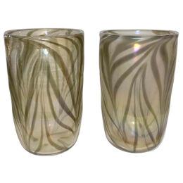 Cenedese Italian Pair of Iridescent Zebra Smoked Gold Murano Glass Modern Vases