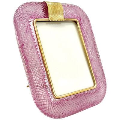 2000 Barovier Toso Italian Pink Crystal Twisted Murano Glass Brass Picture Frame