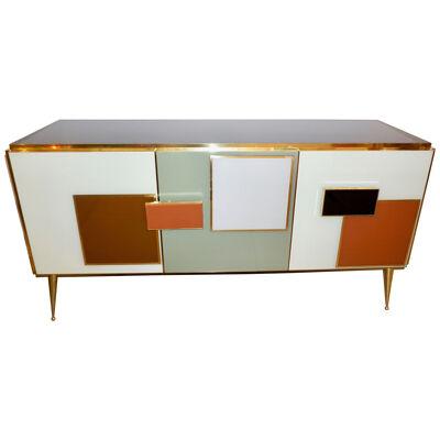 Bespoke Italian Black Cream Green Ochre Geometric Postmodern Cabinet/Sideboard