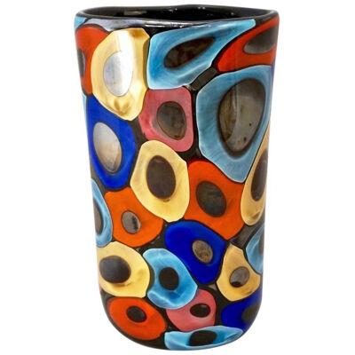Camozzo 1990 Modern Black Azure Blue Red Pink Yellow Murano Glass Vase