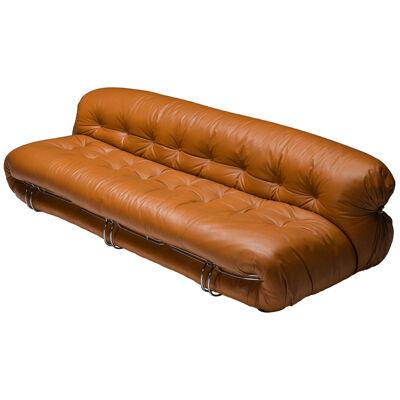  'Soriana' Cognac Leather Sofa by Afra and Tobia Scarpa - 1970