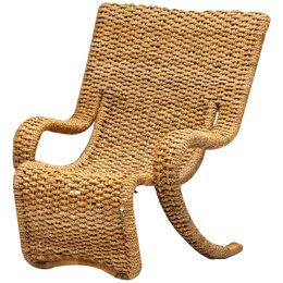 Mid-Century Woven Seagrass Wicker Lounge Chair, Italy, 1970s