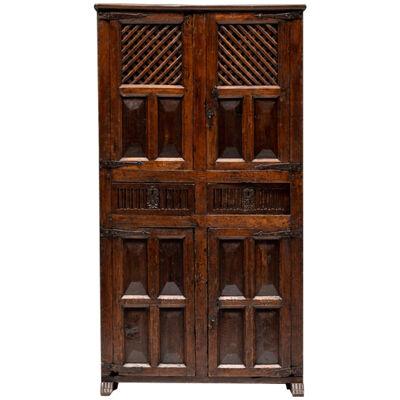 Rustic Dark Wood Pantry Cabinet, Spain, 1800s