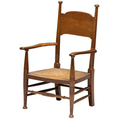 Rustic Armchair in Solid Oak and Straw, United Kingdom, 1900s