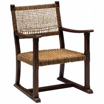 Rustic Easy Chair in Solid Wood and Rope, France, 1930s