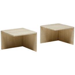 Square Travertine Side Tables, Italy, 1970s