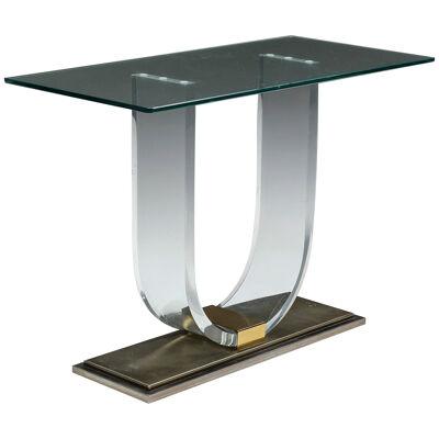 Lucite & Brass Console Table for Belgo Chrome - 1970's