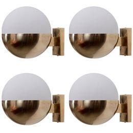 1 of 8 Brass and Satinized Glass Wall Lamps or Sconces	