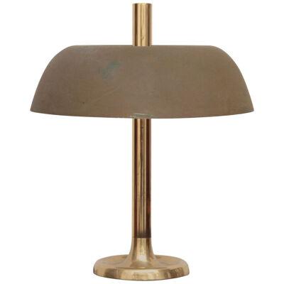 Beautiful Hillebrand Brass Table Lamp with Green Shade, Germany, 1960s