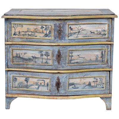 Blue baroque chest of drawers with figural painting, 18th/20th Century