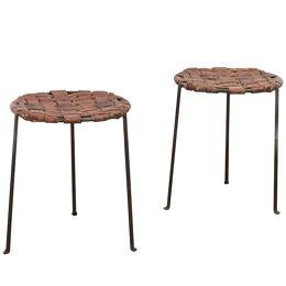 Swift and Monell Woven Leather Iron Stools 