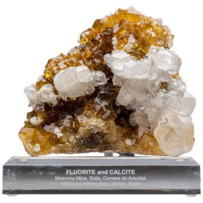 Calcite on Yellow Fluorite from Moscona Mine,Solis, Asturias, Spain