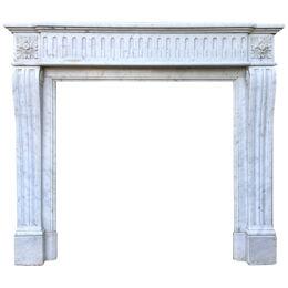 An Antique French Louis XVI Style Carrara Marble Fireplace Mantel 