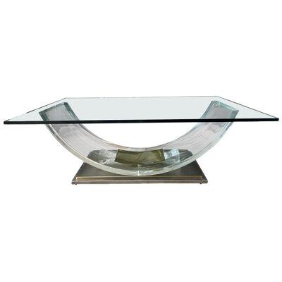 A Brass, Chrome and Lucite Coffee Table by Belgo Chrome 