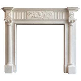 Antique Georgian Neoclassical Fireplace Mantel in Statuary White Marble