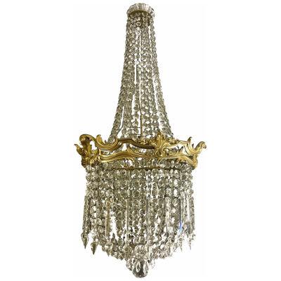 Large French Antique Gilt Bronze and Crystal Chandelier