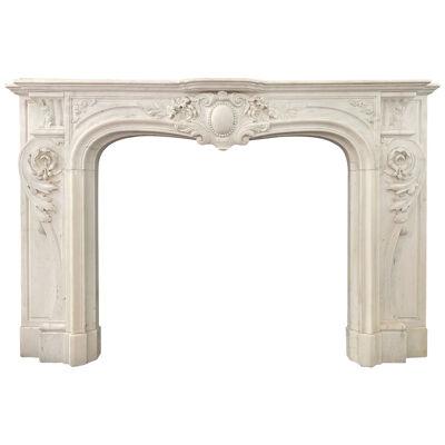 An Antique Rococo Style Italian White Marble Fireplace Mantle 